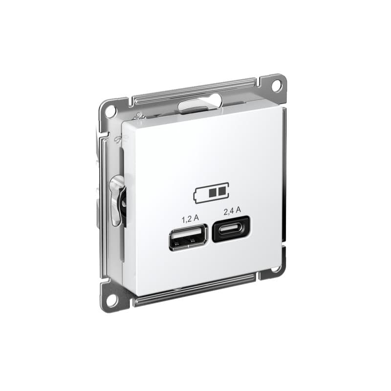 Розетка с портами USB Type-A и Type-C Systeme Electric AtlasDesign для зарядки устройств, цвет белый