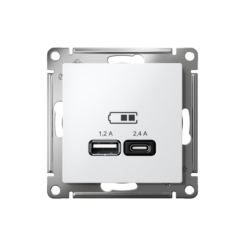 Розетка с портами USB Type-A и Type-C Systeme Electric AtlasDesign для зарядки устройств, цвет белый ATN000139