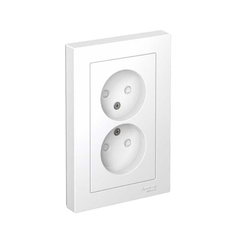 Розетка двойная без заземления с защитными шторками Systeme Electric AtlasDesign, цвет белый