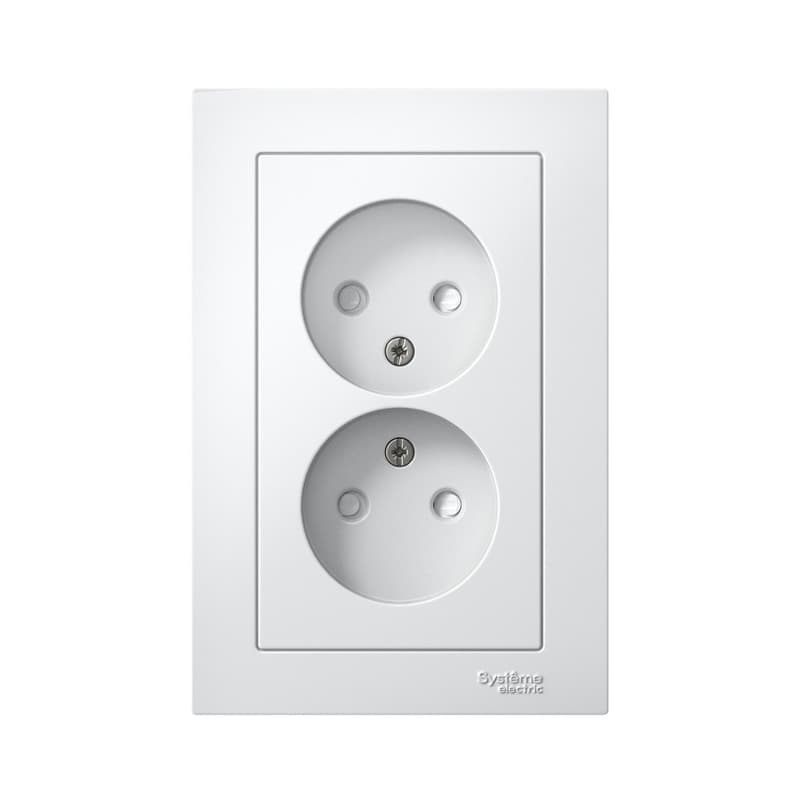 Розетка двойная без заземления, с защитными шторками и рамкой Systeme (Schneider) Electric AtlasDesign ATN000122 (белый)