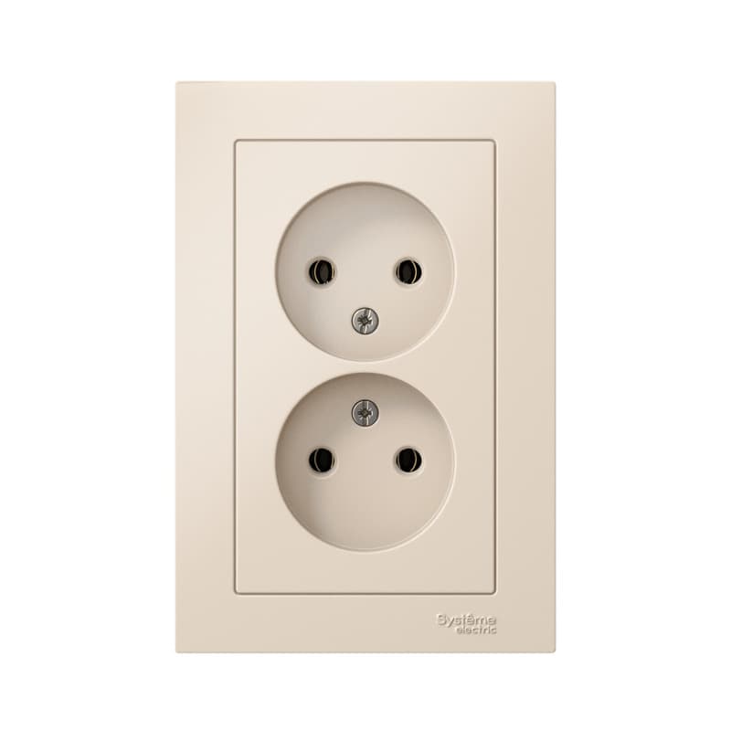 Розетка двойная Systeme Electric AtlasDesign ATN000220 бежевая без заземления - вид спереди