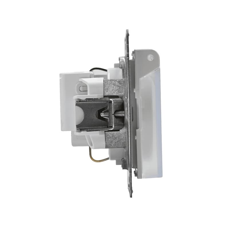 Влагозащищенная розетка с заземлением, защитными шторками и крышкой Systeme Electric AtlasDesign, цвет белый - вид сбоку