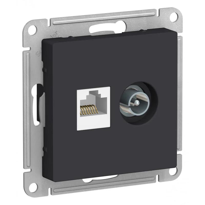 Комбинированная розетка Systeme Electric AtlasDesign: телевизионная и компьютерная RJ45 Cat.5e, цвет карбон