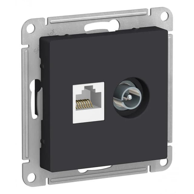 Комбинированная розетка Systeme Electric AtlasDesign: телевизионная и компьютерная RJ45 Cat.5e, цвет карбон