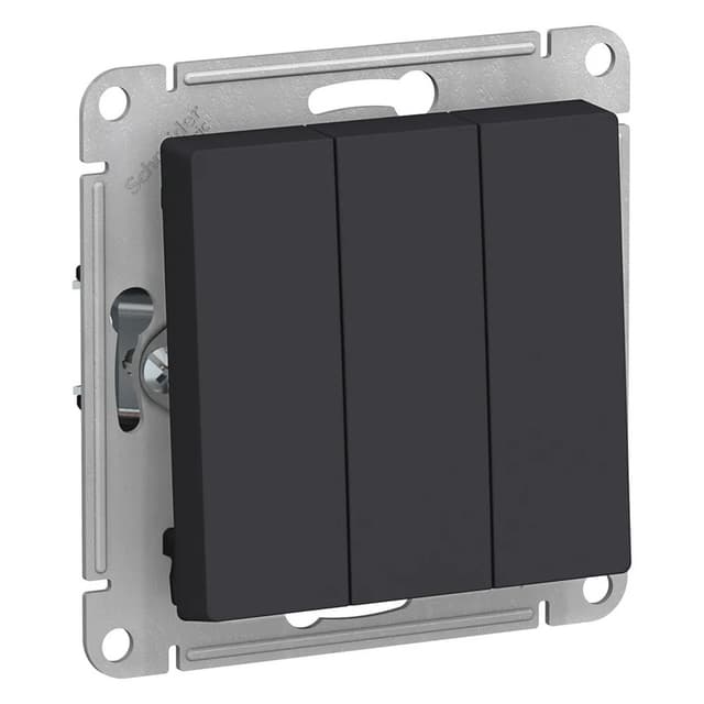 Выключатель трехклавишный Systeme Electric AtlasDesign для управления тремя группами света, цвет карбон