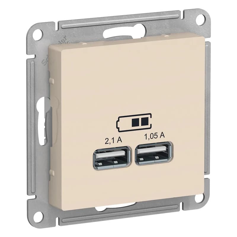 Розетка Systeme Electric AtlasDesign ATN000233 бежевая с портами USB Type-A и Type-C