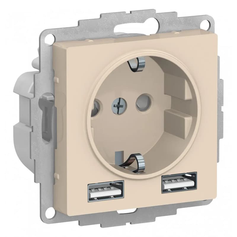 Розетка Systeme Electric AtlasDesign ATN000230 бежевая с двумя портами USB-A