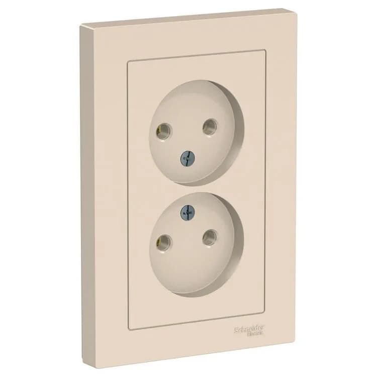 Розетка двойная Systeme Electric AtlasDesign ATN000220 бежевая без заземления - старое фото