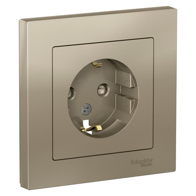 Розетка с заземлением и защитными шторками Schneider Electric AtlasDesign шампань ATN000544