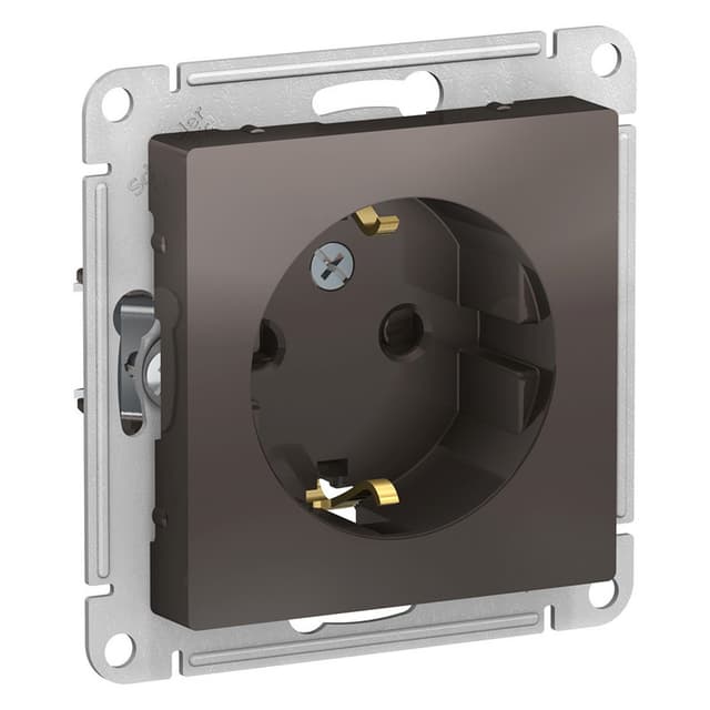 Розетка с заземлением и защитными шторками Schneider Electric AtlasDesign мокко ATN000645