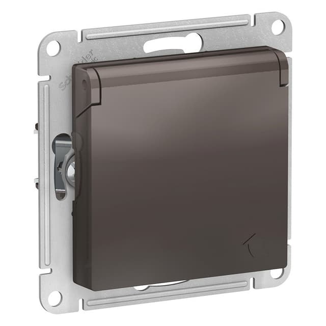 Розетка с заземлением защитными шторками и крышкой Schneider Electric AtlasDesign мокко ATN000646