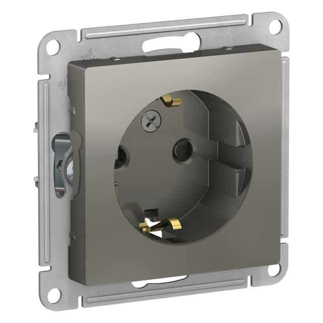 Розетка с заземлением и защитными шторками Schneider Electric AtlasDesign сталь ATN000945