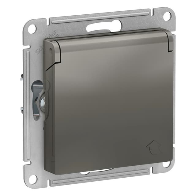 Розетка с заземлением защитными шторками и крышкой Schneider Electric AtlasDesign сталь ATN000946