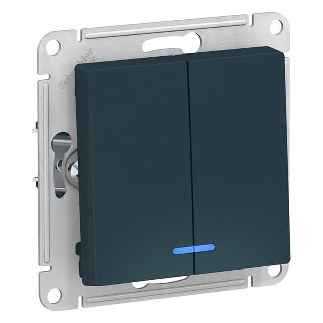 Выключатель двухклавишный с подсветкой Schneider Electric AtlasDesign изумруд ATN000853