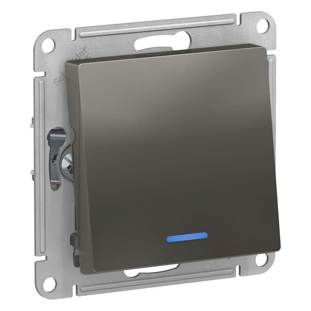 Выключатель одноклавишный проходной с подсветкой Schneider Electric AtlasDesign сталь ATN000963
