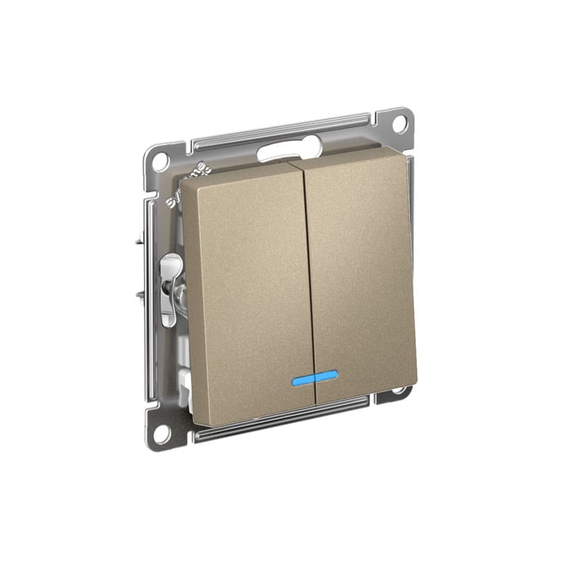 Выключатель двухклавишный с подсветкой Schneider Electric AtlasDesign шампань ATN000553