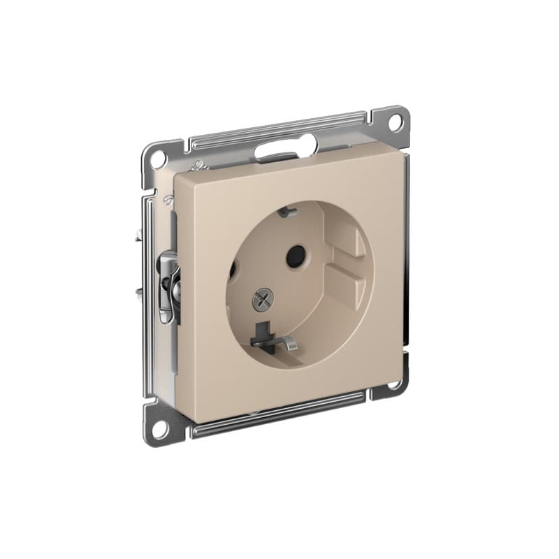 Розетка с заземлением и защитными шторками Schneider Electric AtlasDesign песочный ATN001245