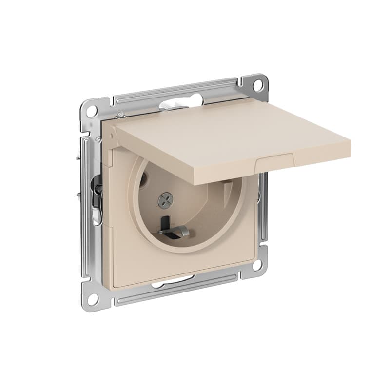 Розетка с заземлением защитными шторками и крышкой Schneider Electric AtlasDesign песочный ATN001246