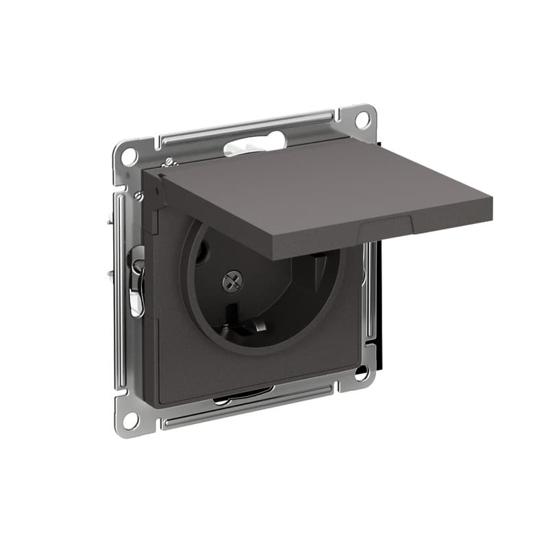 Розетка с заземлением защитными шторками и крышкой Schneider Electric AtlasDesign базальт ATN001446