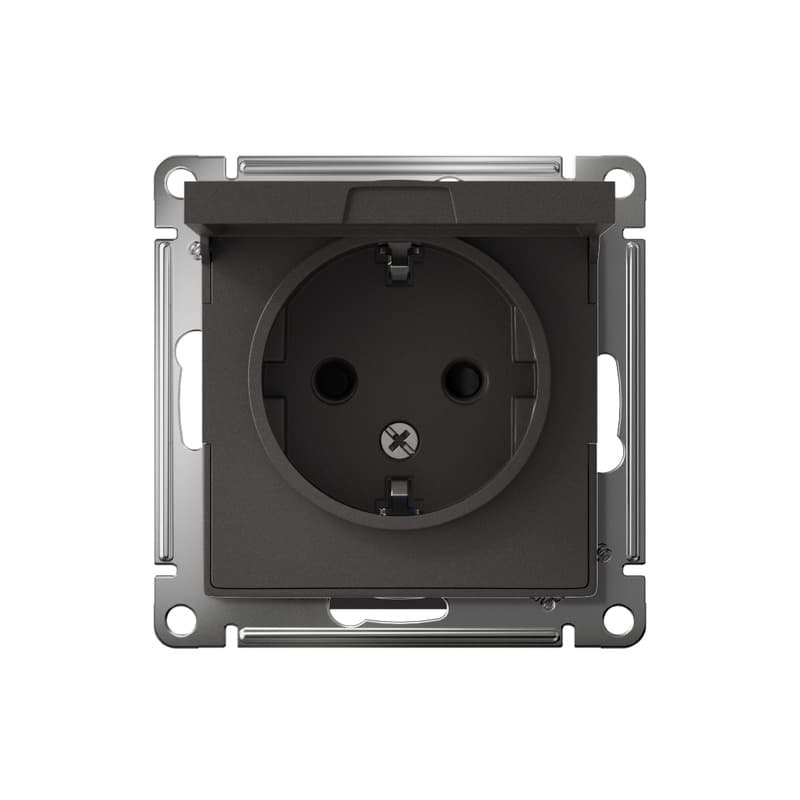 Розетка с заземлением защитными шторками и крышкой Schneider Electric AtlasDesign базальт ATN001446