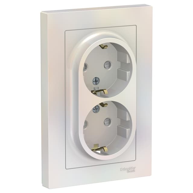 Розетка двойная с заземлением и защитными шторками Schneider Electric AtlasDesign жемчуг ATN000426