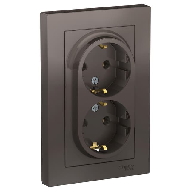 Розетка двойная с заземлением Schneider Electric AtlasDesign мокко ATN000624