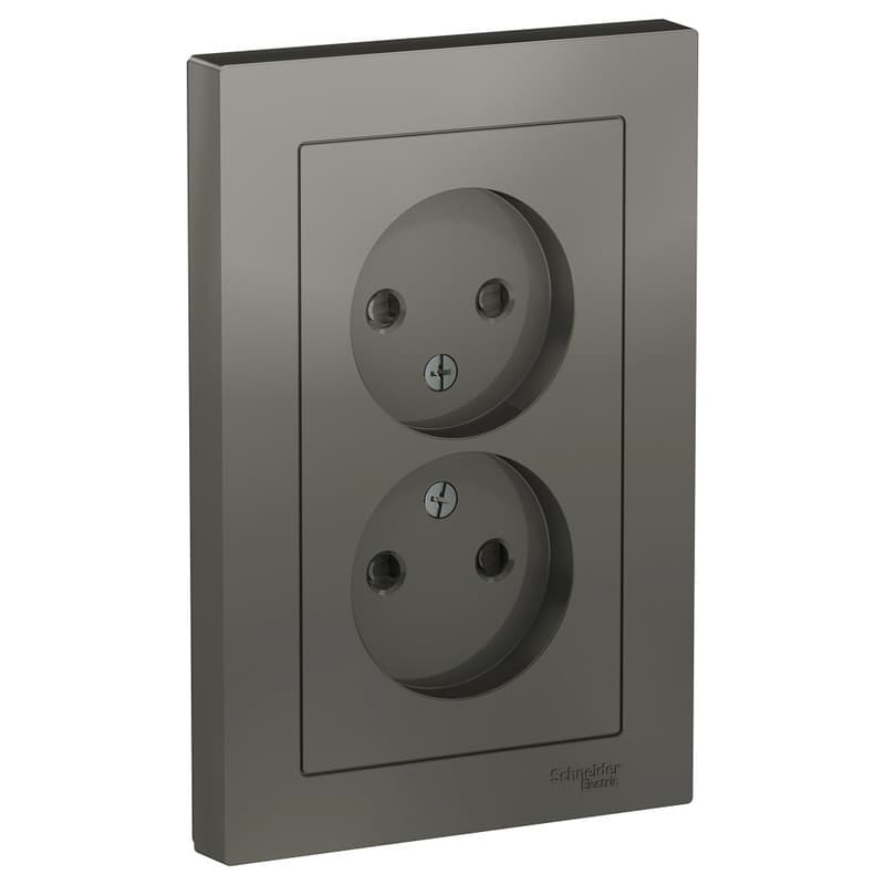 Розетка двойная без заземления с защитными шторками Schneider Electric AtlasDesign сталь ATN000922