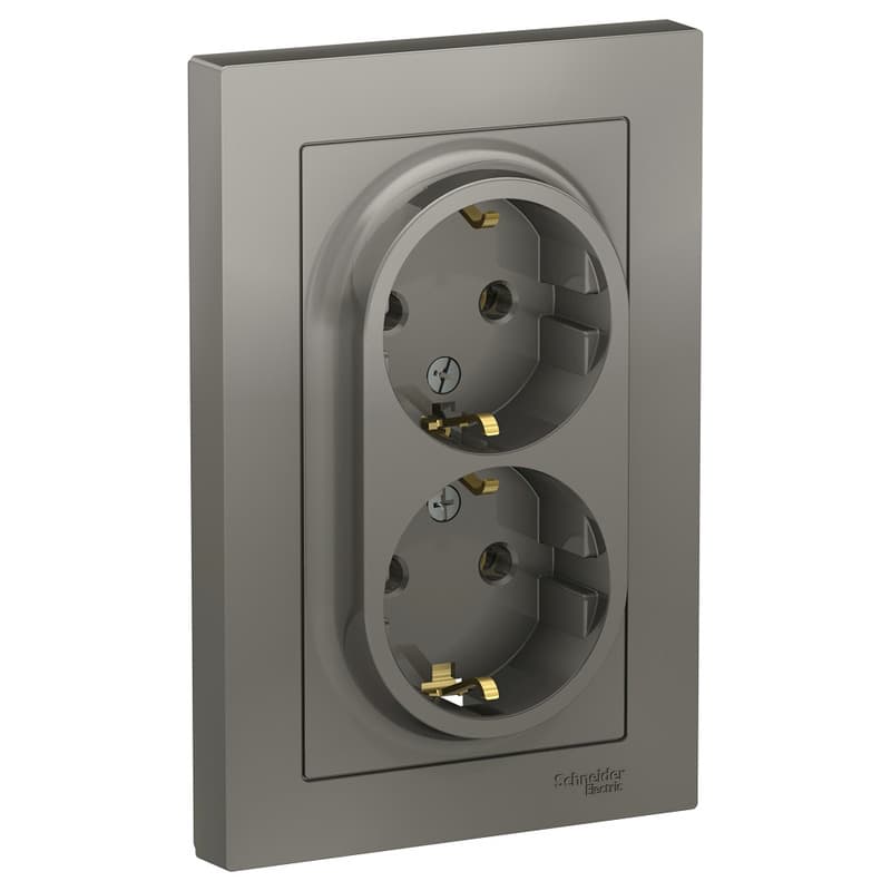 Розетка двойная с заземлением Schneider Electric AtlasDesign сталь ATN000924