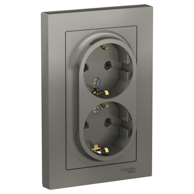 Розетка двойная с заземлением Schneider Electric AtlasDesign сталь ATN000924