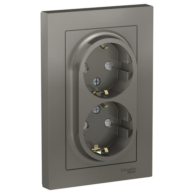 Розетка двойная с заземлением и защитными шторками Schneider Electric AtlasDesign сталь ATN000926