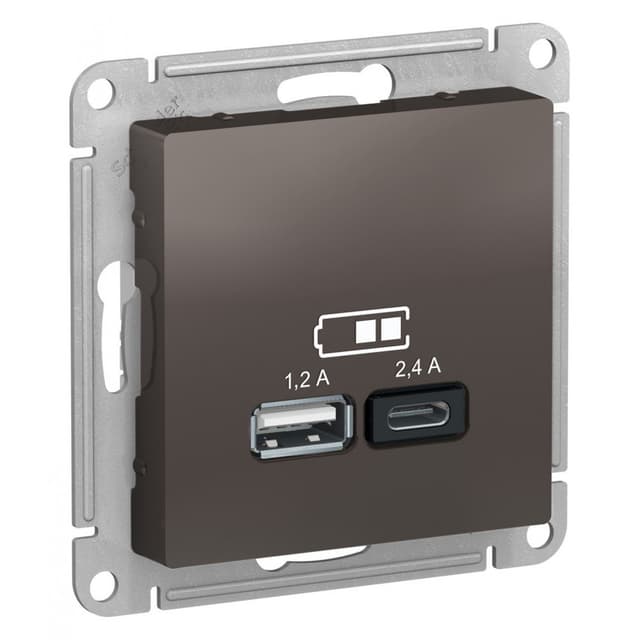 Розетка USB Type-A Type-C Schneider Electric AtlasDesign мокко ATN000639