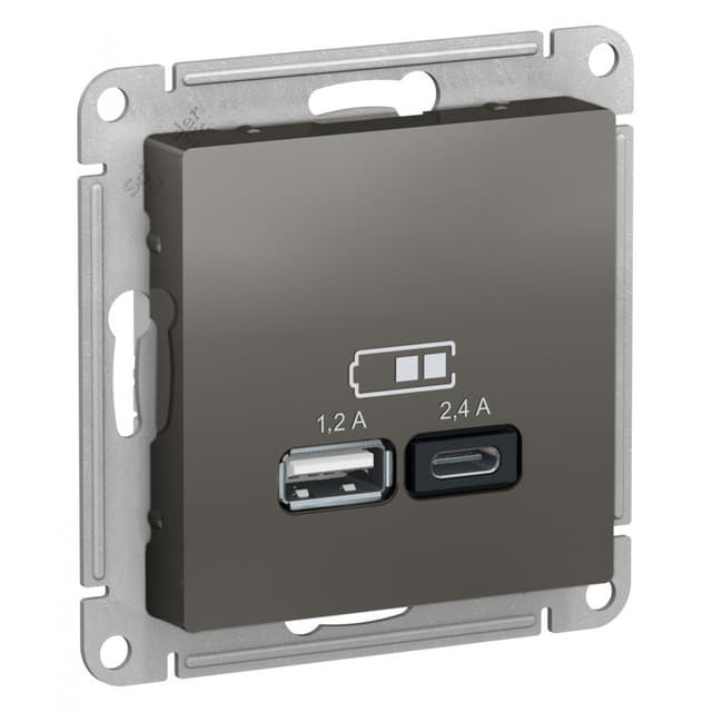 Розетка USB Type-A Type-C Schneider Electric AtlasDesign сталь ATN000939