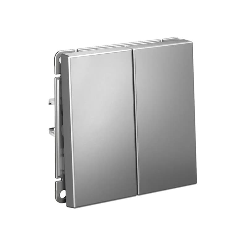 Дизайнерский проходной выключатель двухклавишный Systeme Electric ArtGallery, для управления двумя группами света из двух точек, цвет сталь