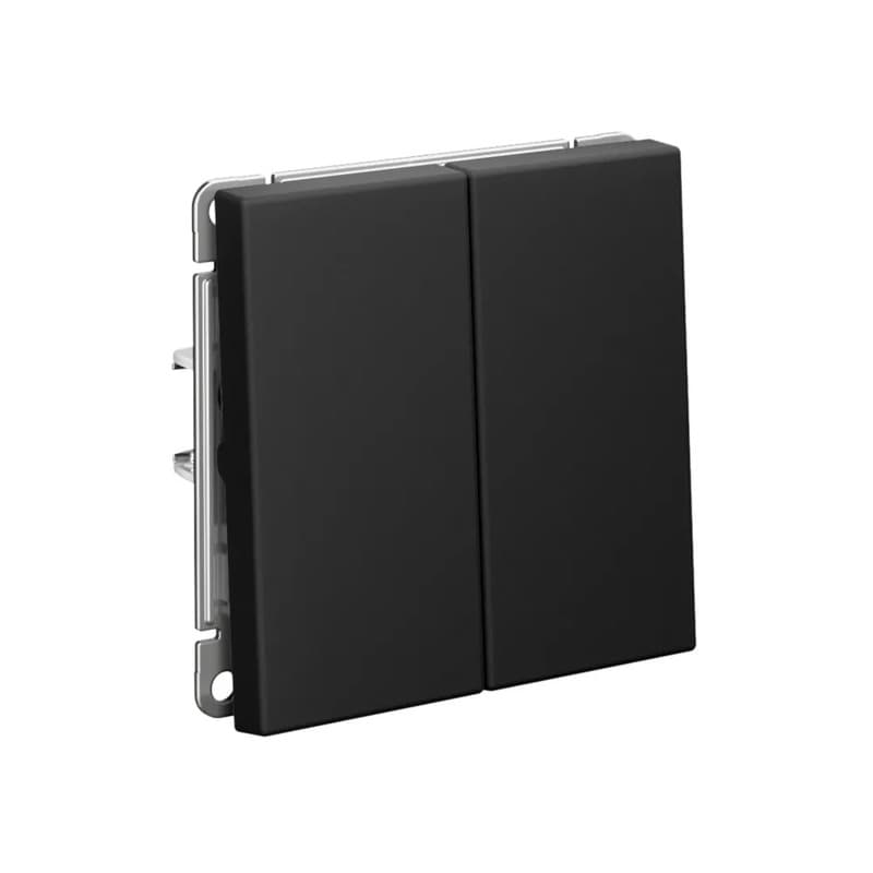 Дизайнерский проходной выключатель двухклавишный Systeme Electric ArtGallery, для управления двумя группами света из двух точек, цвет карбон