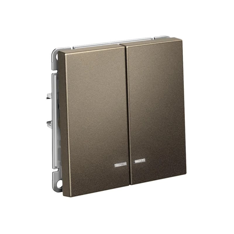 Дизайнерский выключатель двухклавишный с подсветкой Systeme Electric ArtGallery, цвет мокко