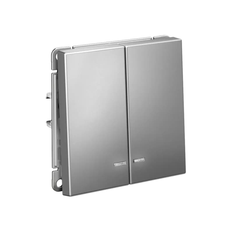 Дизайнерский выключатель двухклавишный с подсветкой Systeme Electric ArtGallery, цвет сталь