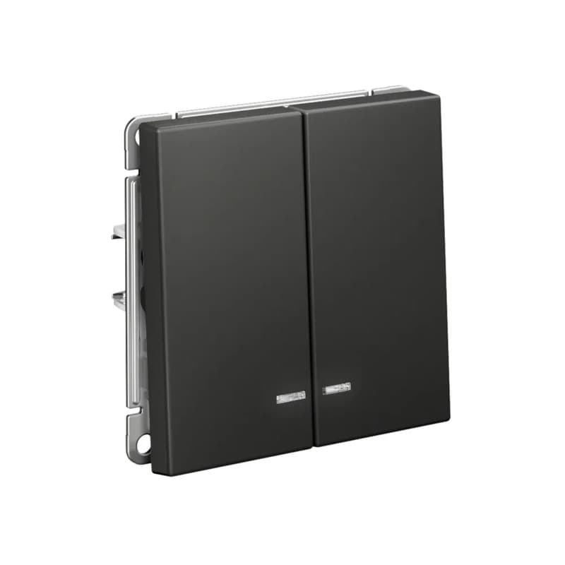 Дизайнерский выключатель двухклавишный с подсветкой Systeme Electric ArtGallery, цвет базальт