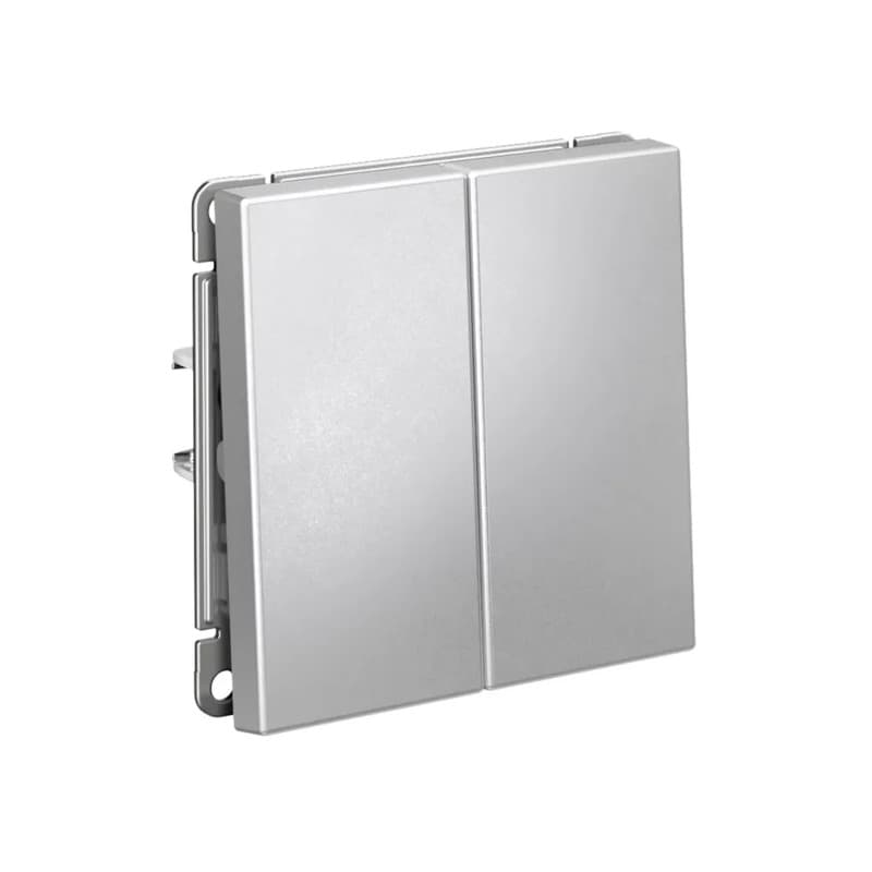 Дизайнерский проходной выключатель двухклавишный Systeme Electric ArtGallery, для управления двумя группами света из двух точек, цвет алюминий