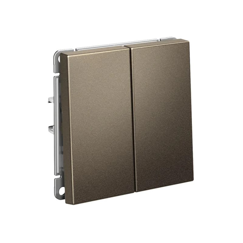 Дизайнерский проходной выключатель двухклавишный Systeme Electric ArtGallery, для управления двумя группами света из двух точек, цвет мокко