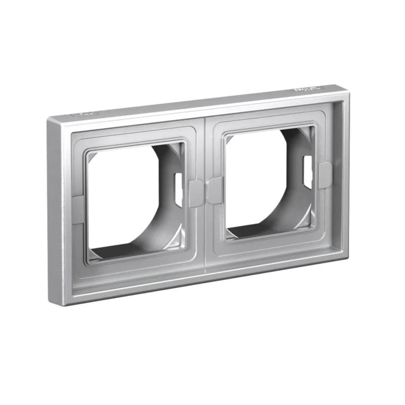 Дизайнерская влагозащищенная рамка на 2 места (модуля) для выключателей или розеток Systeme Electric ArtGallery, цвет алюминий