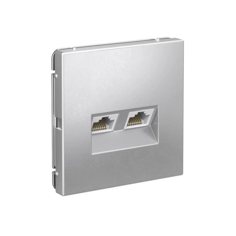 Дизайнерская двойная компьютерная розетка категории 6A (Cat.6A) Systeme Electric ArtGallery, два порта RJ45, цвет алюминий