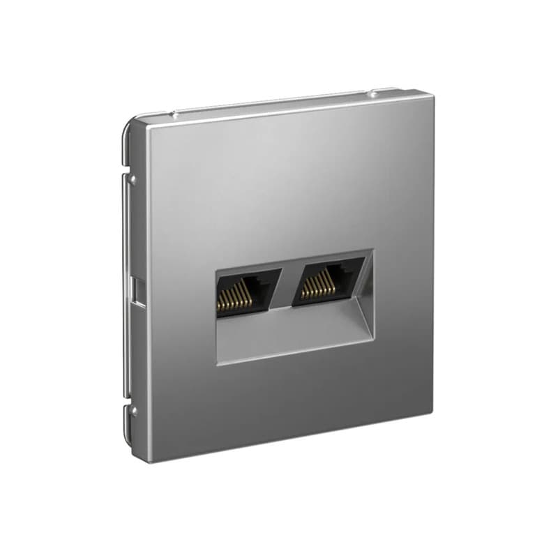 Дизайнерская двойная компьютерная розетка категории 6A (Cat.6A) Systeme Electric ArtGallery, два порта RJ45, цвет сталь