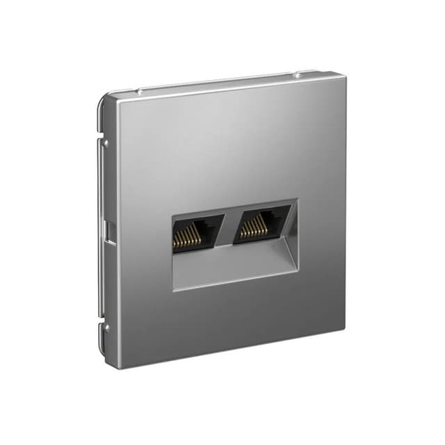 Дизайнерская двойная компьютерная розетка категории 6A (Cat.6A) Systeme Electric ArtGallery, два порта RJ45, цвет сталь