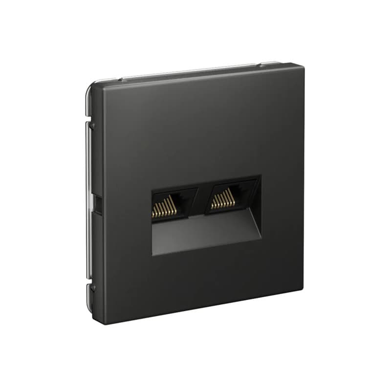 Дизайнерская двойная компьютерная розетка категории 6A (Cat.6A) Systeme Electric ArtGallery, два порта RJ45, цвет базальт