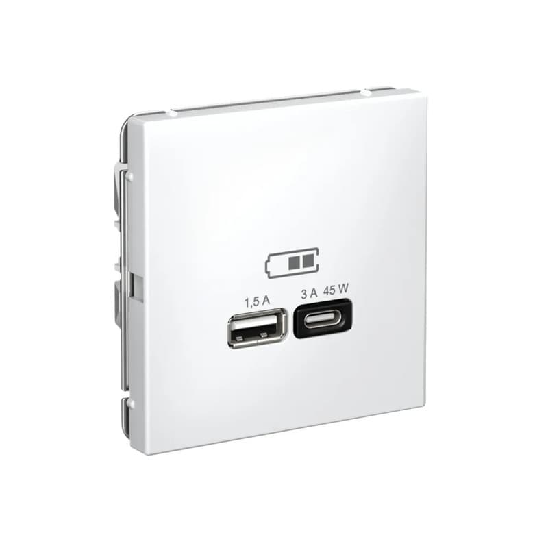 Дизайнерская розетка с портами USB Type-A и Type-C Systeme Electric ArtGallery, белый цвет