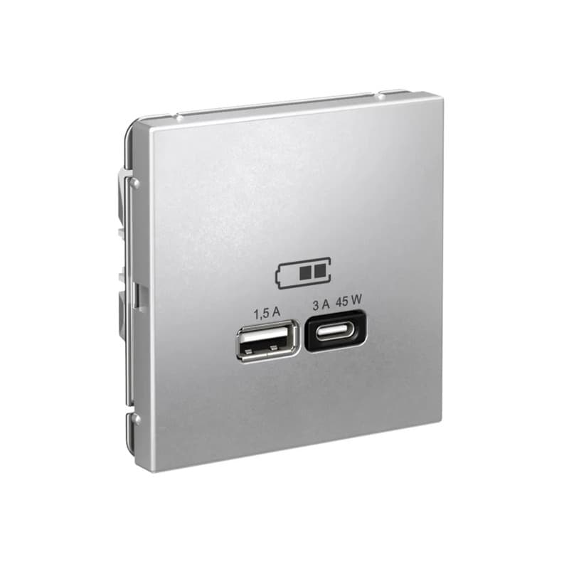 Дизайнерская розетка с портами USB Type-A и Type-C Systeme Electric ArtGallery, цвет алюминий