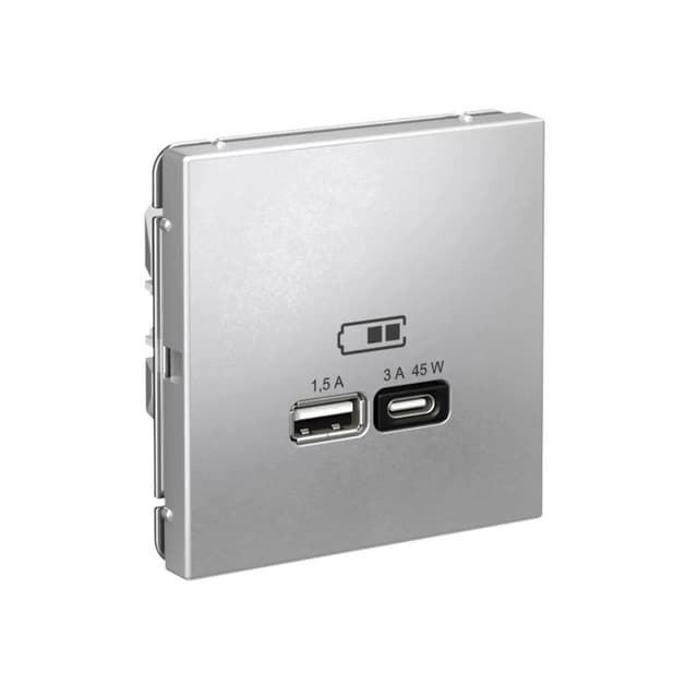 Дизайнерская розетка с портами USB Type-A и Type-C Systeme Electric ArtGallery, цвет алюминий