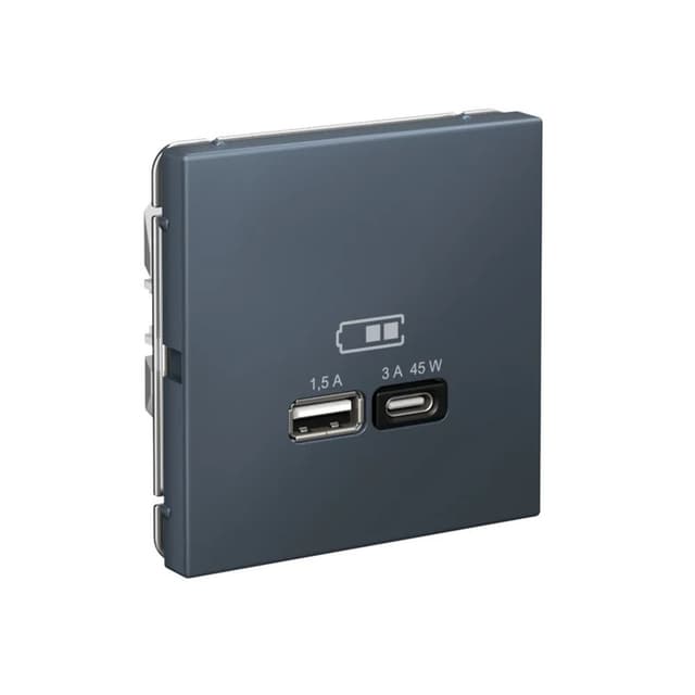 Дизайнерская розетка с портами USB Type-A и Type-C Systeme Electric ArtGallery, цвет грифель