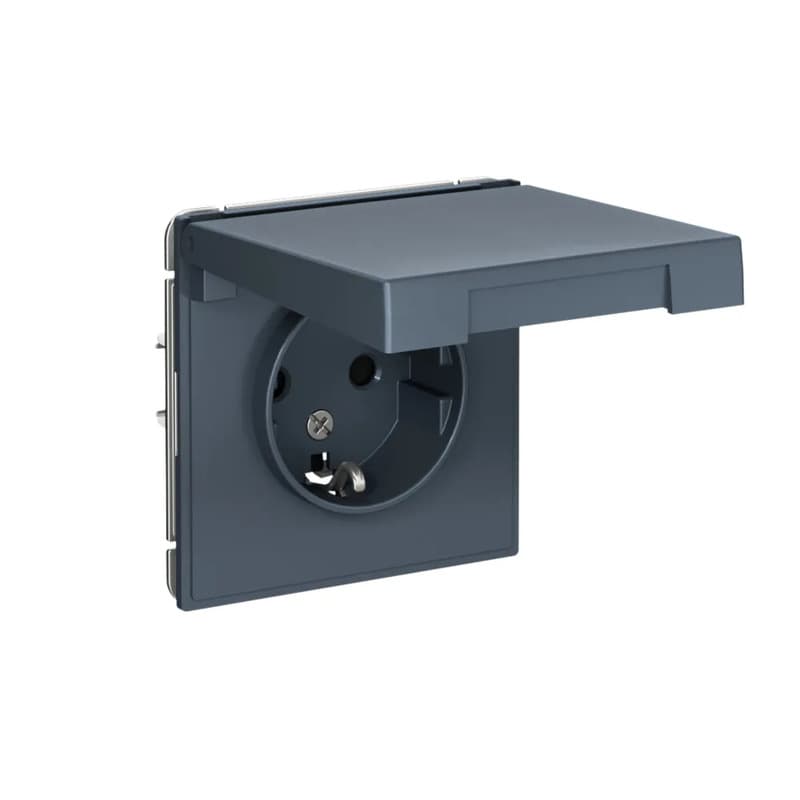 Дизайнерская влагозащищенная розетка с заземлением, шторками и крышкой Systeme Electric ArtGallery, цвет грифель