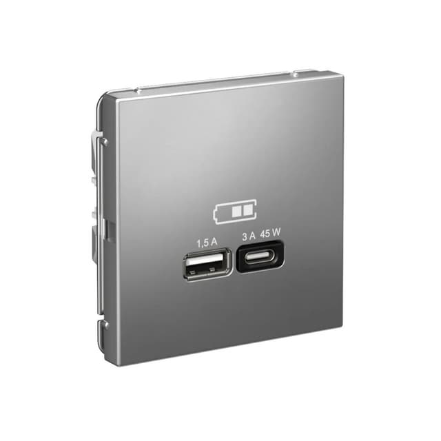 Дизайнерская розетка с портами USB Type-A и Type-C Systeme Electric ArtGallery, цвет сталь
